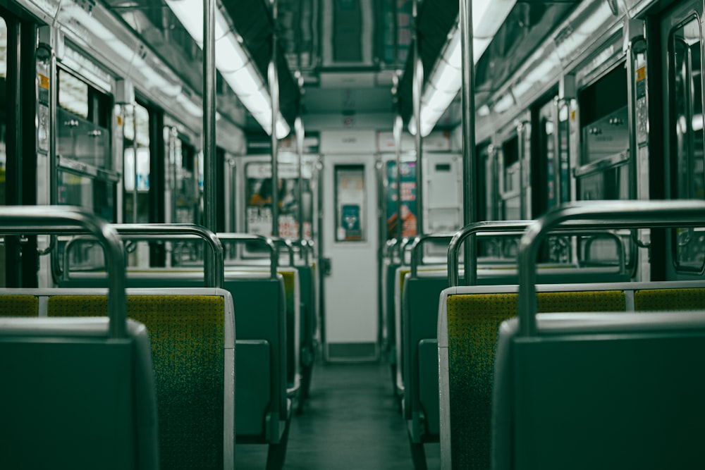 a train with green seats