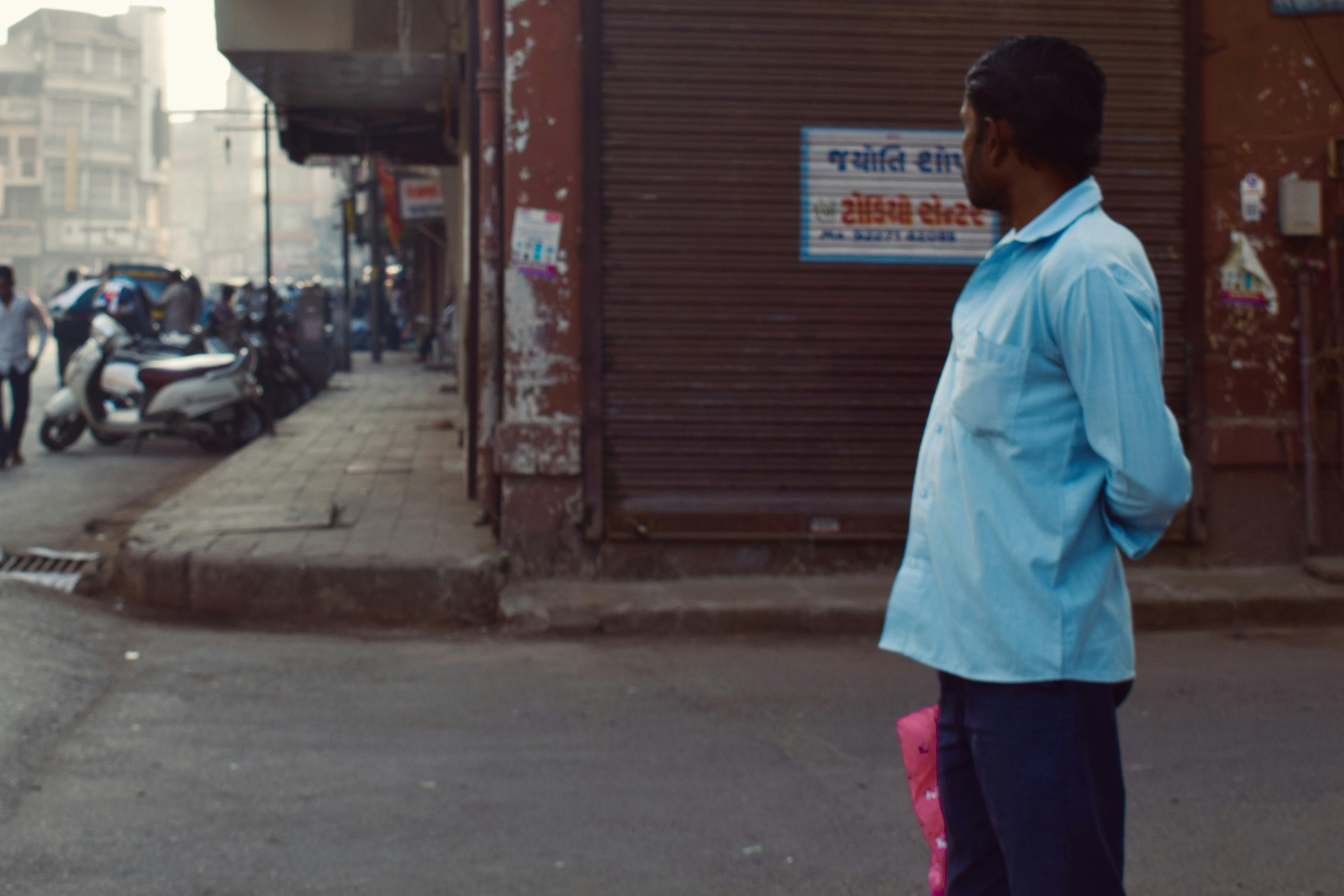 a man walking down a street