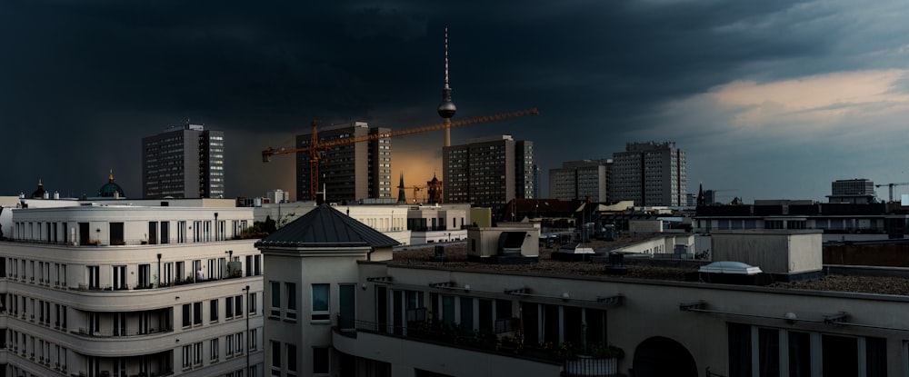 a city skyline with buildings