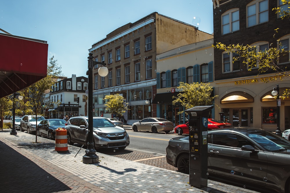 a street with cars and buildings