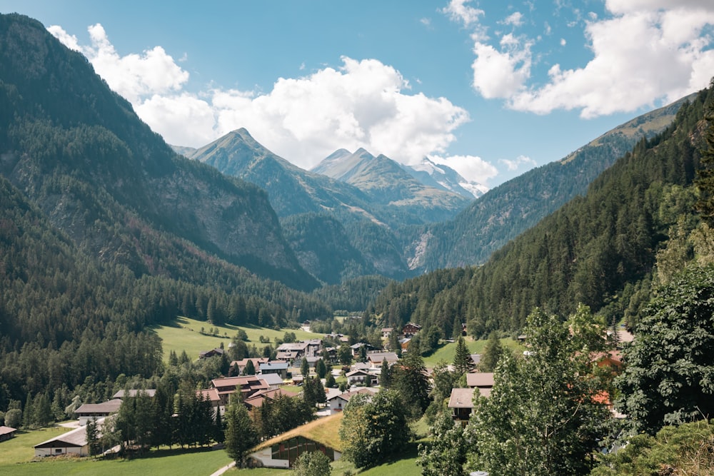 a town in the valley between mountains