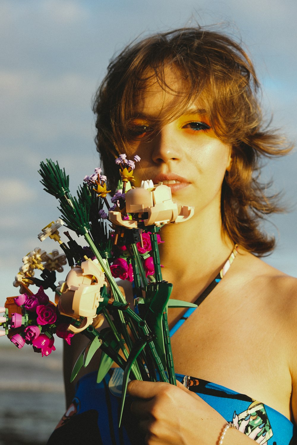 a person holding flowers