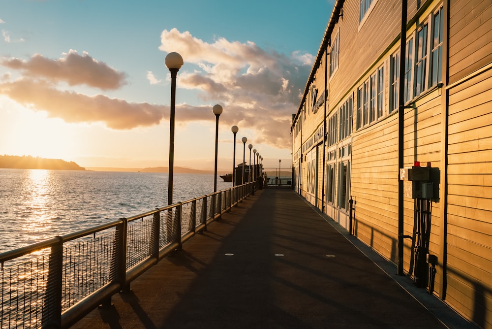 a building next to a body of water