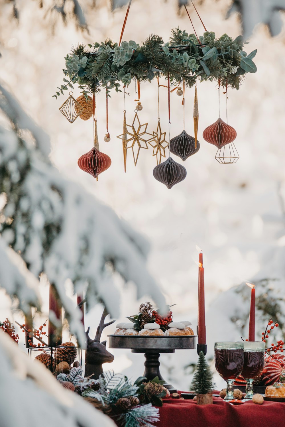 a table with candles and decorations