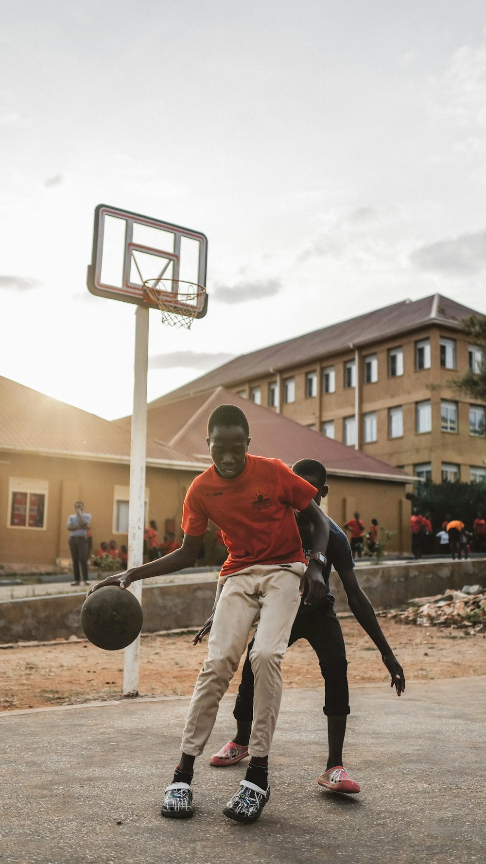 a man holding a basketball