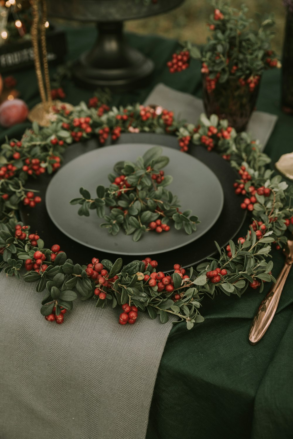 a plate with a plant on it