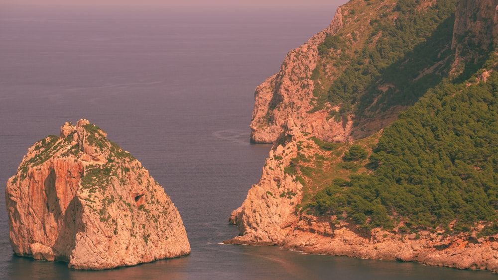 a cliff with trees and water below