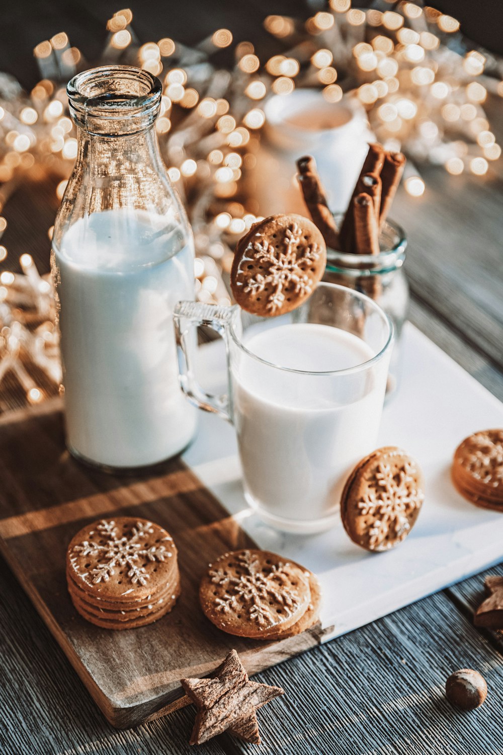 cookies and milk on a table