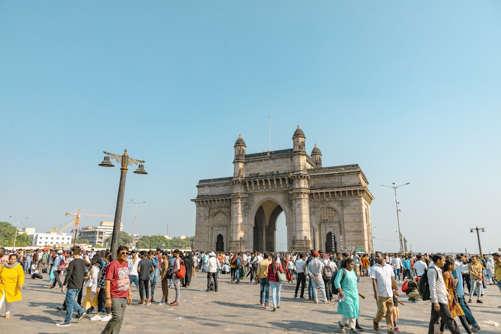 a crowd of people outside a building