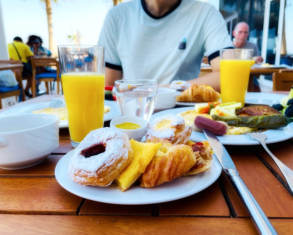 a table is filled with food