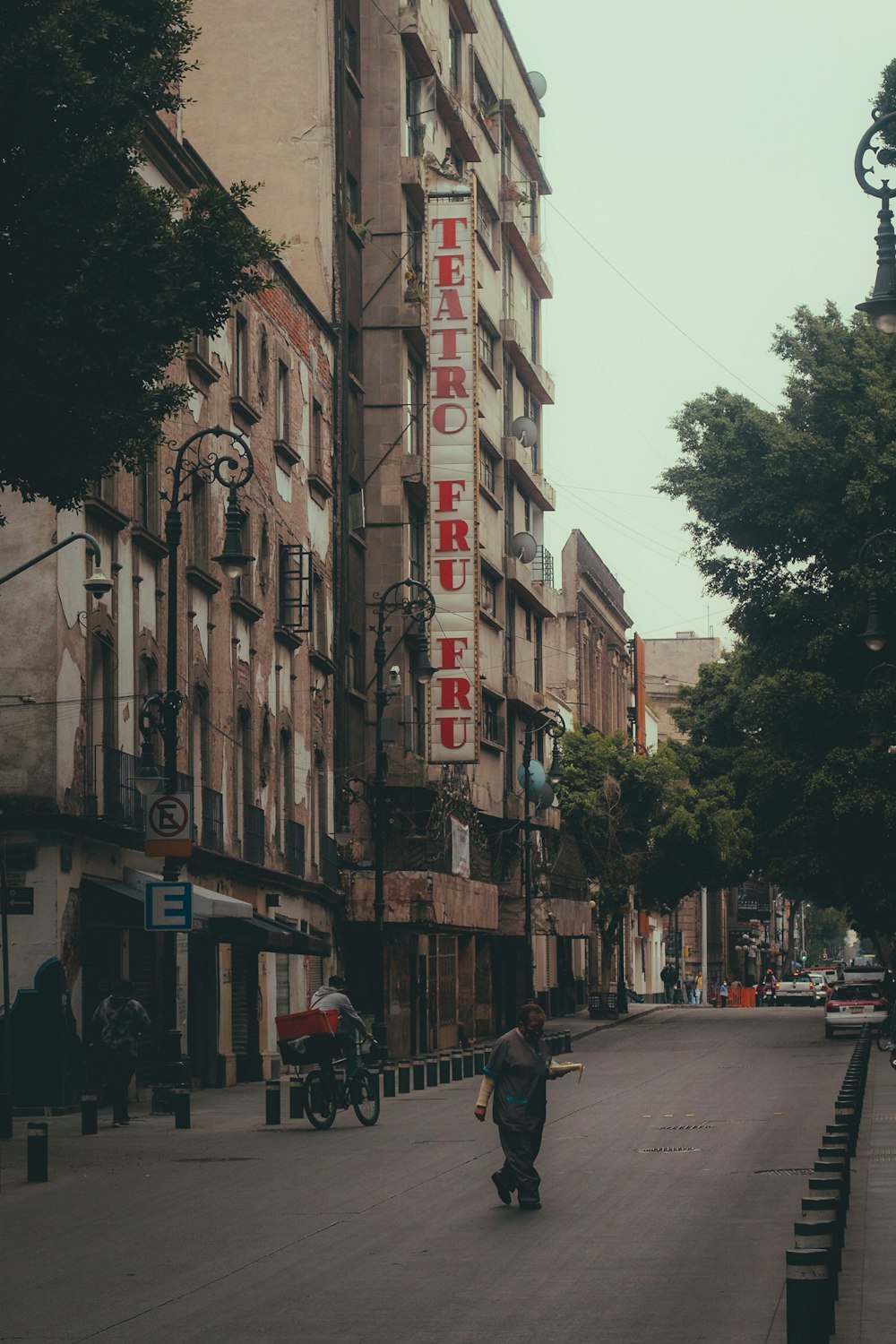 a person walking down a street