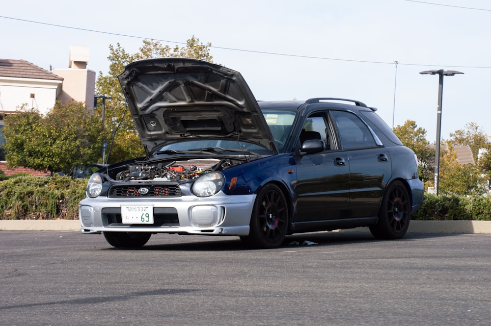 a car with its hood open