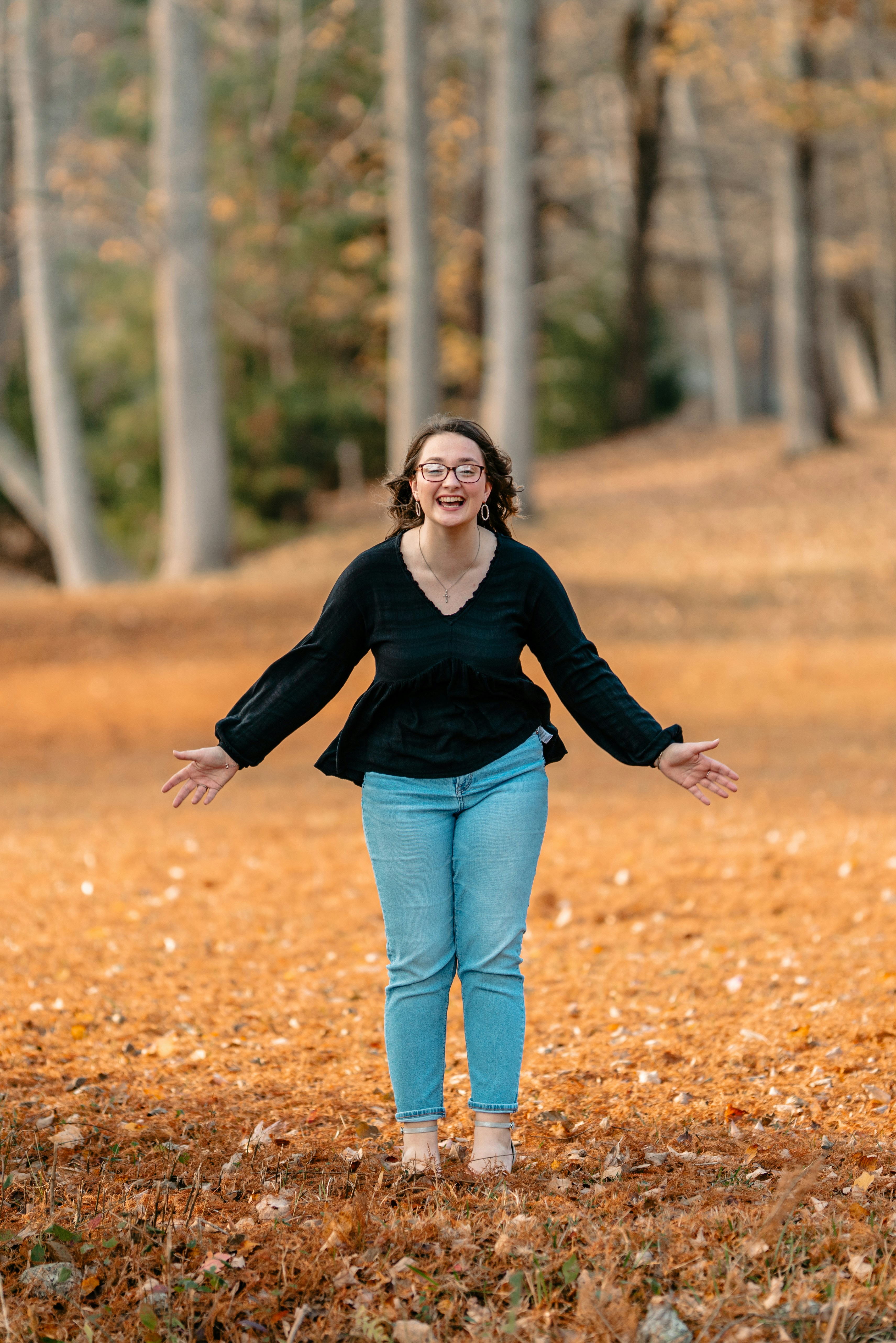 A person walking in a forest