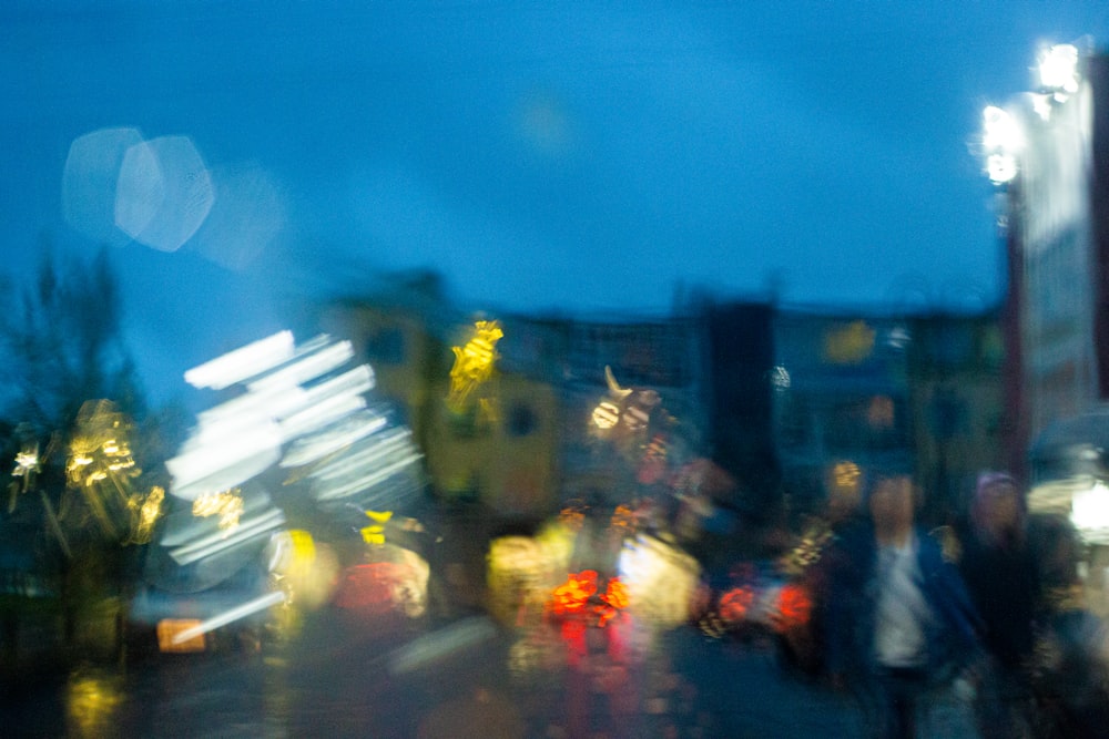 blurry image of a city at night