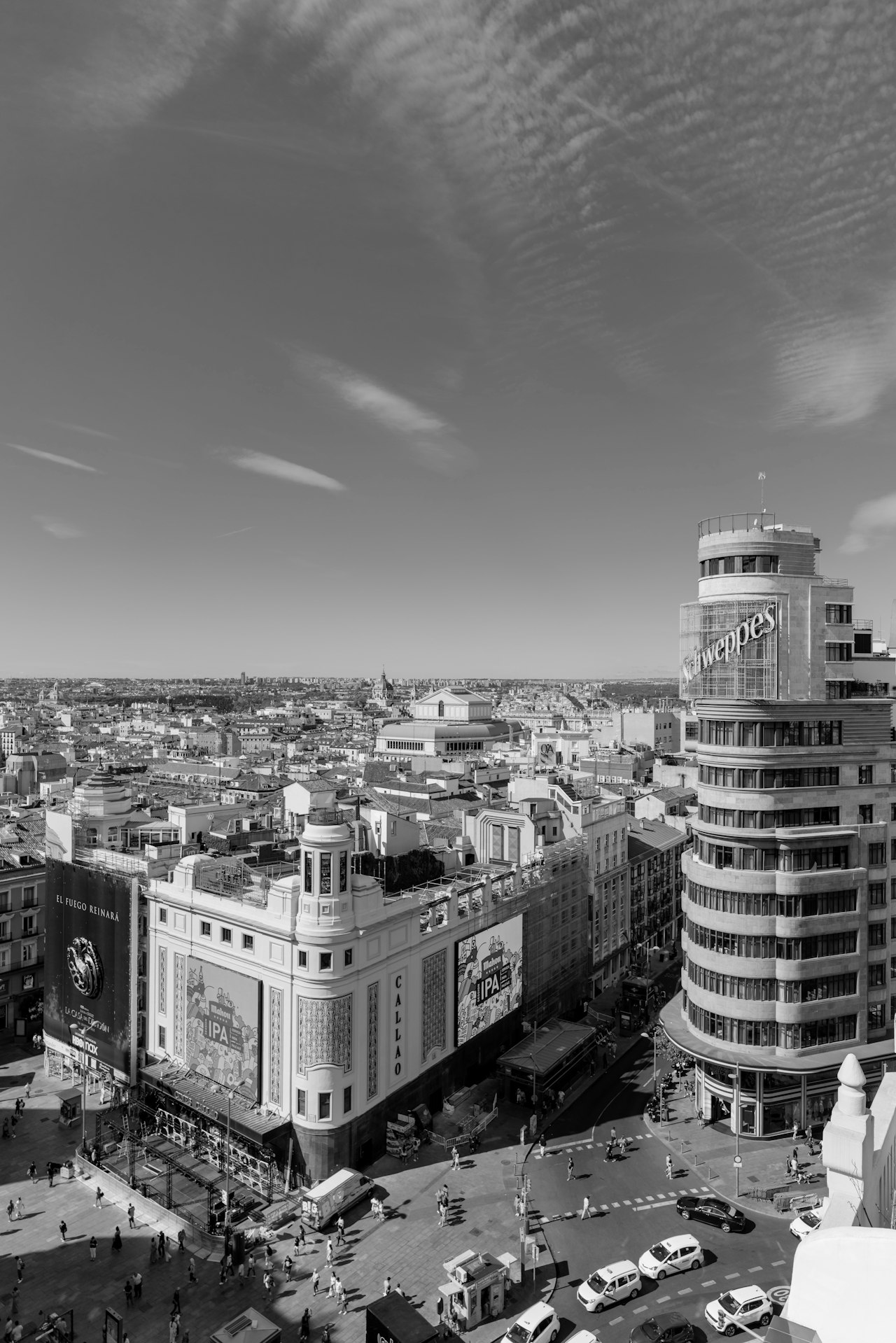 Gran vía Madrid with a large building