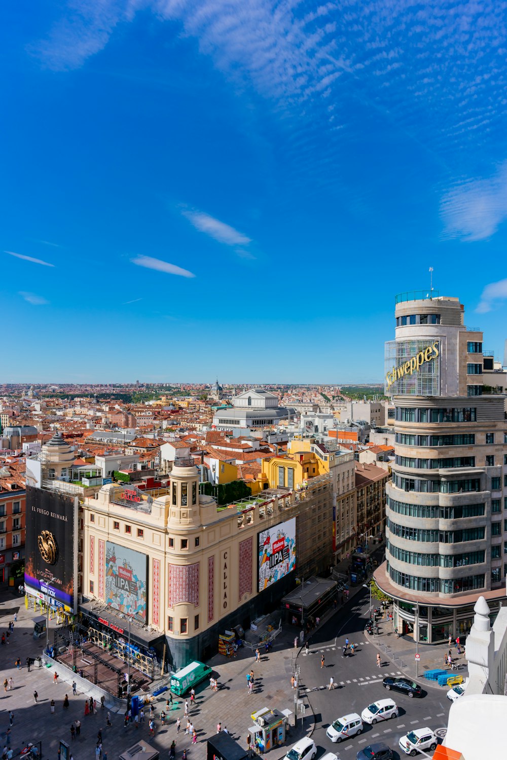 a city with a large building