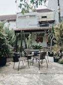 a table and chairs outside