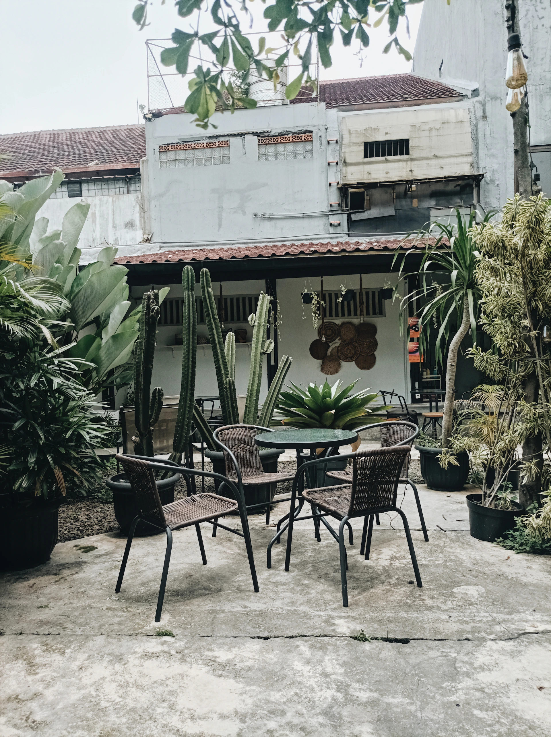 a table and chairs outside