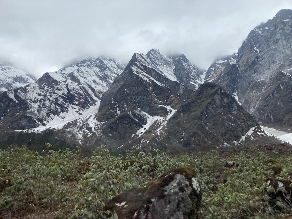 a mountain with snow