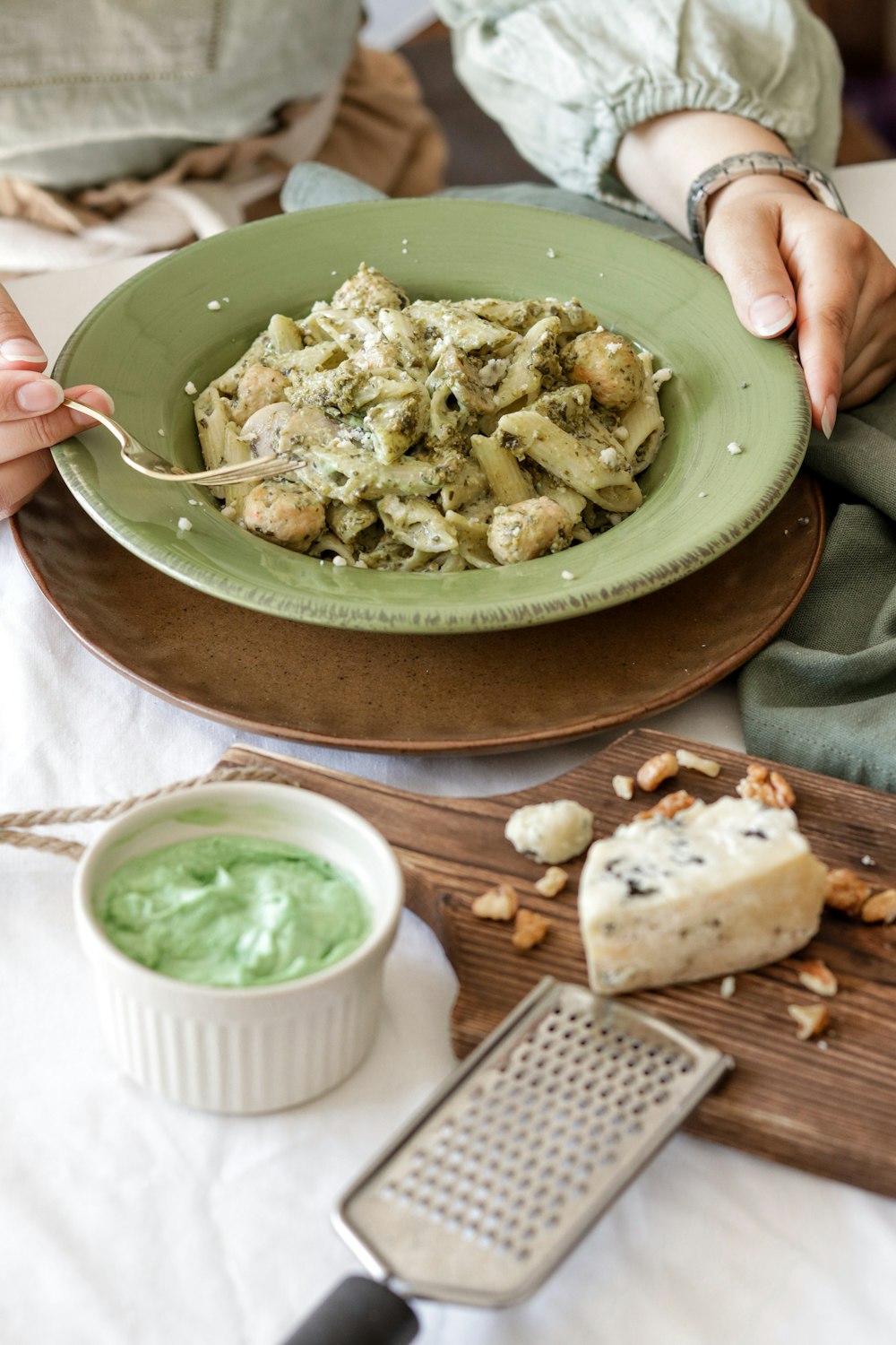 a bowl of soup with a spoon