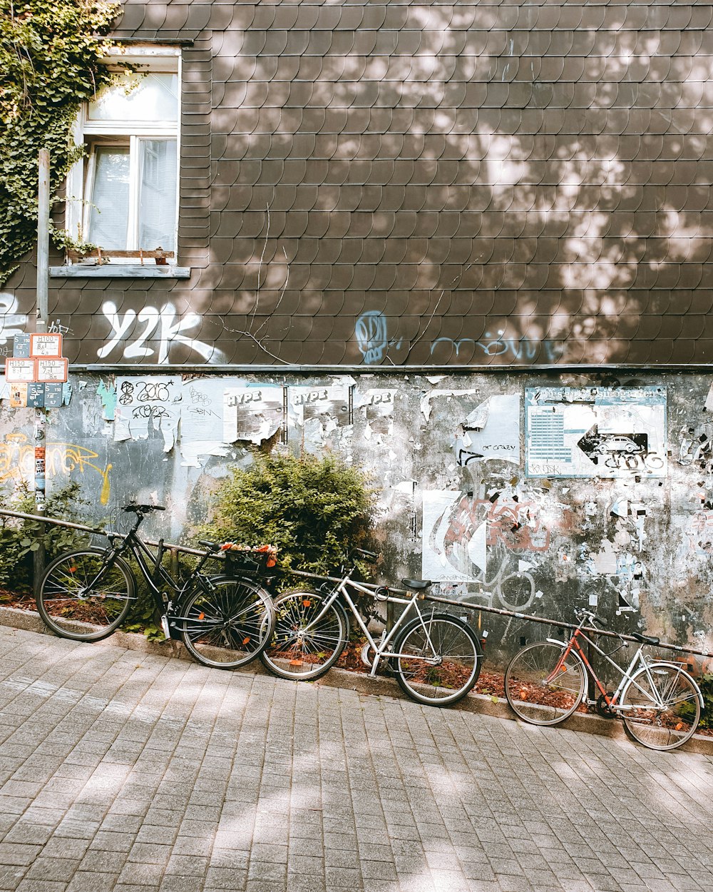 bicycles parked on a sidewalk