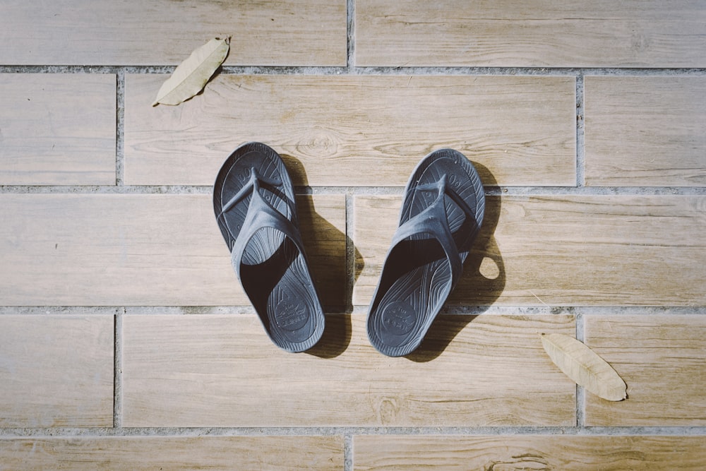 a pair of shoes on a wood floor