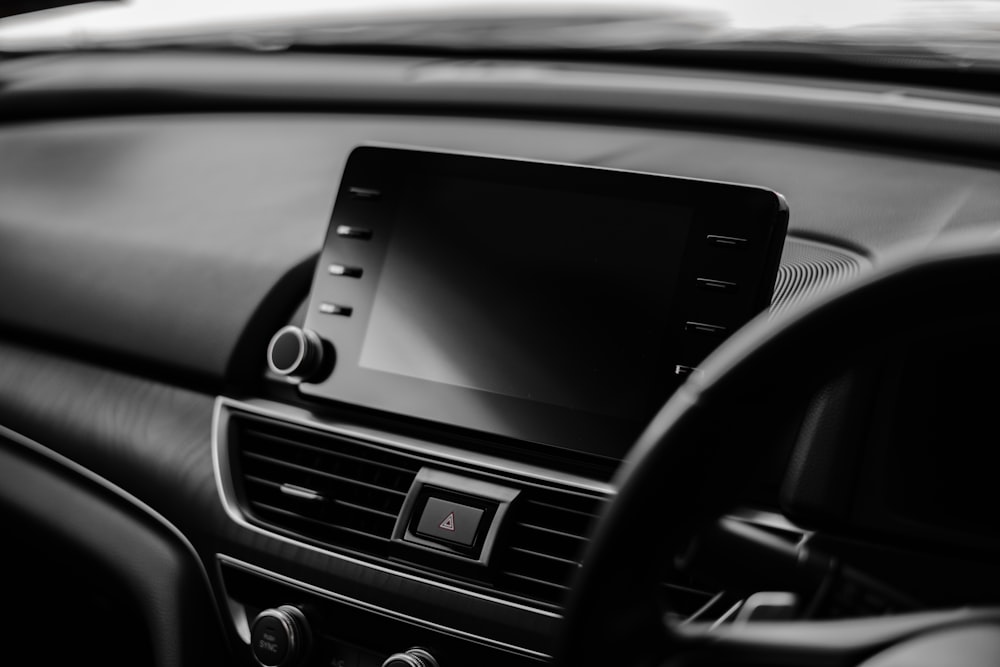 a black car with a screen