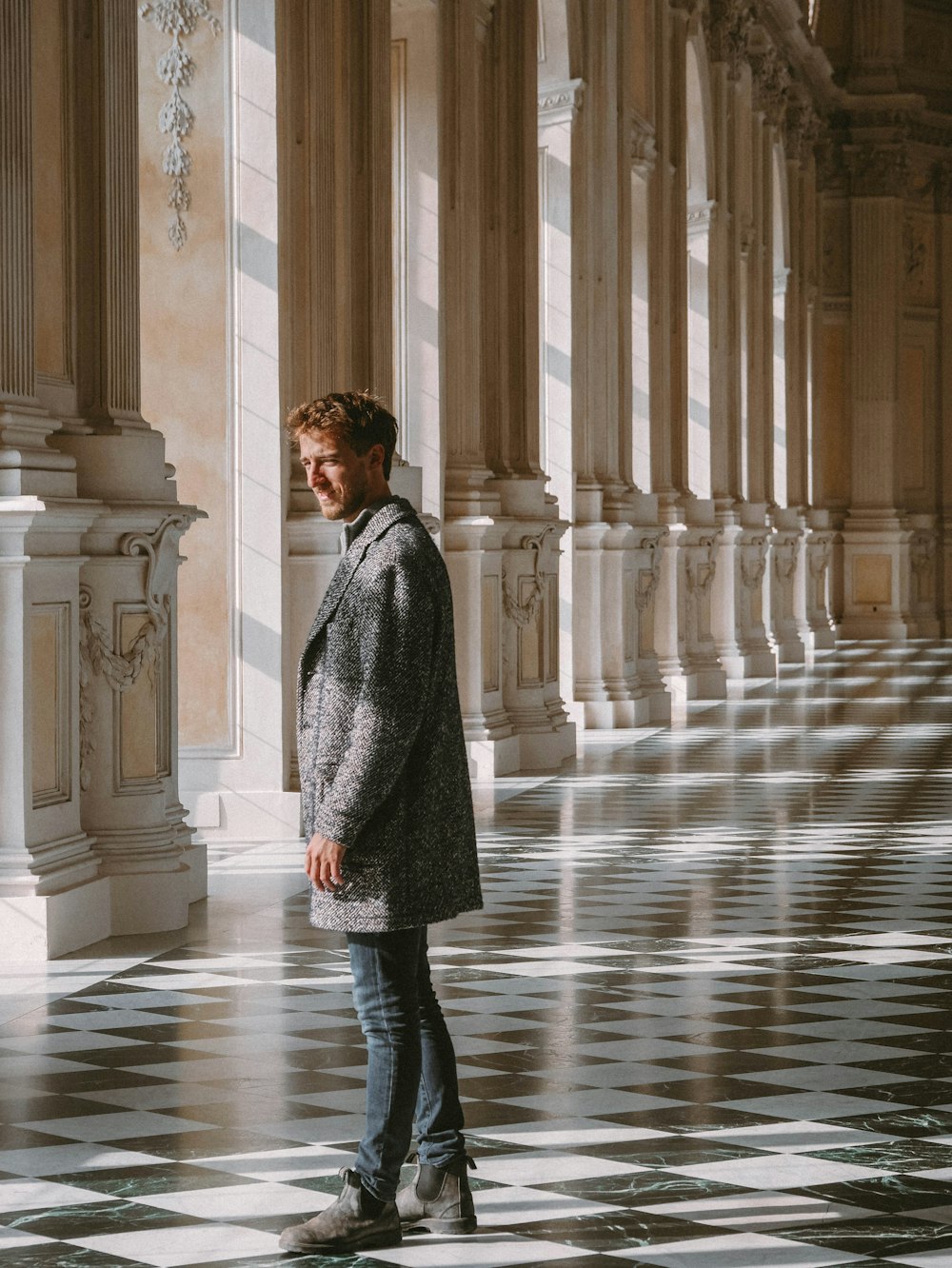 a person standing in a large room