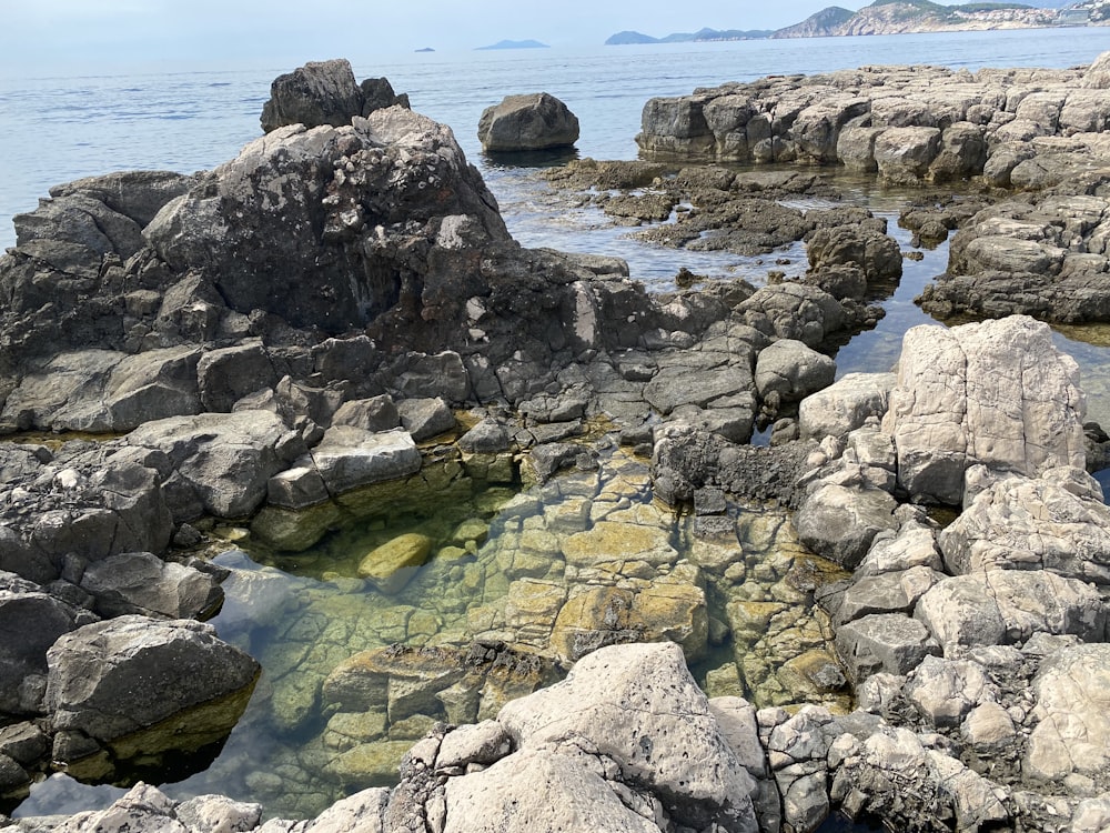 a rocky beach with water