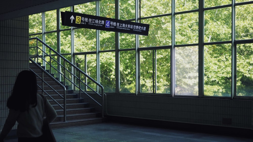 a person walking up a flight of stairs