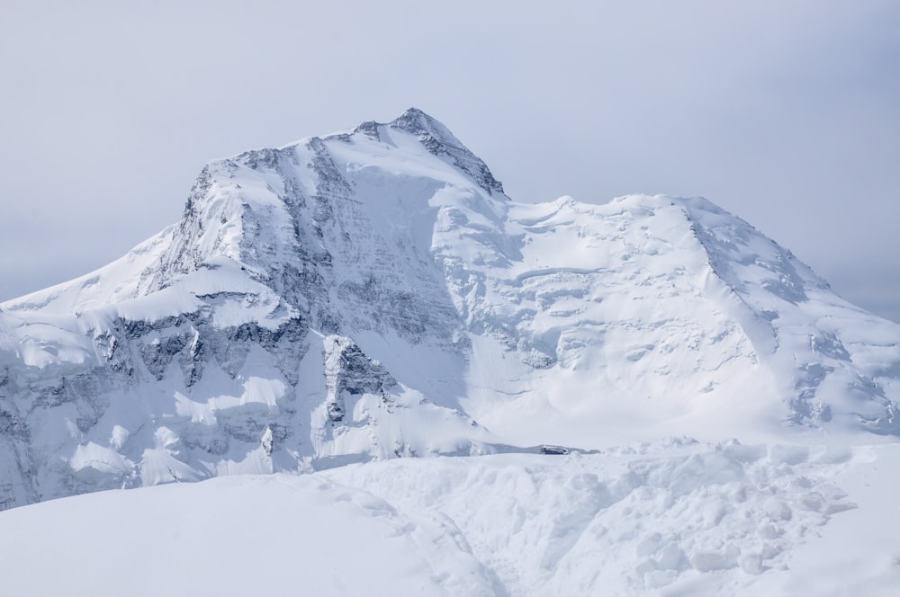 a snowy mountain with a large peak