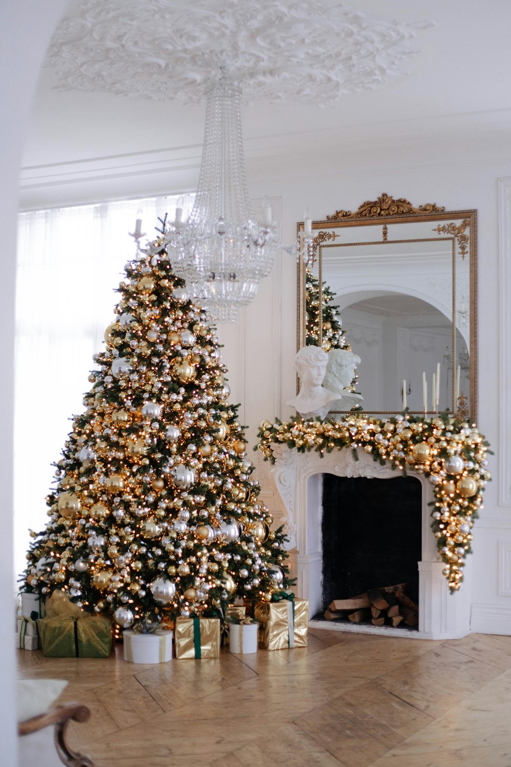 a christmas tree in a room