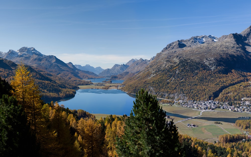 Ein See umgeben von Bergen