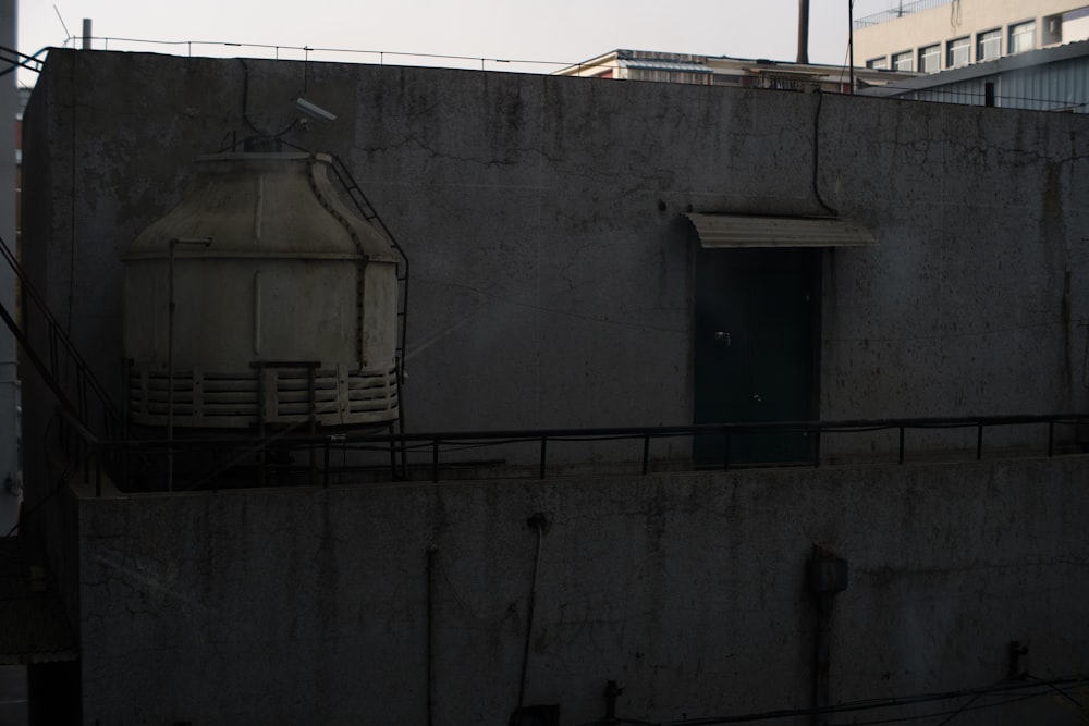 a concrete building with a door