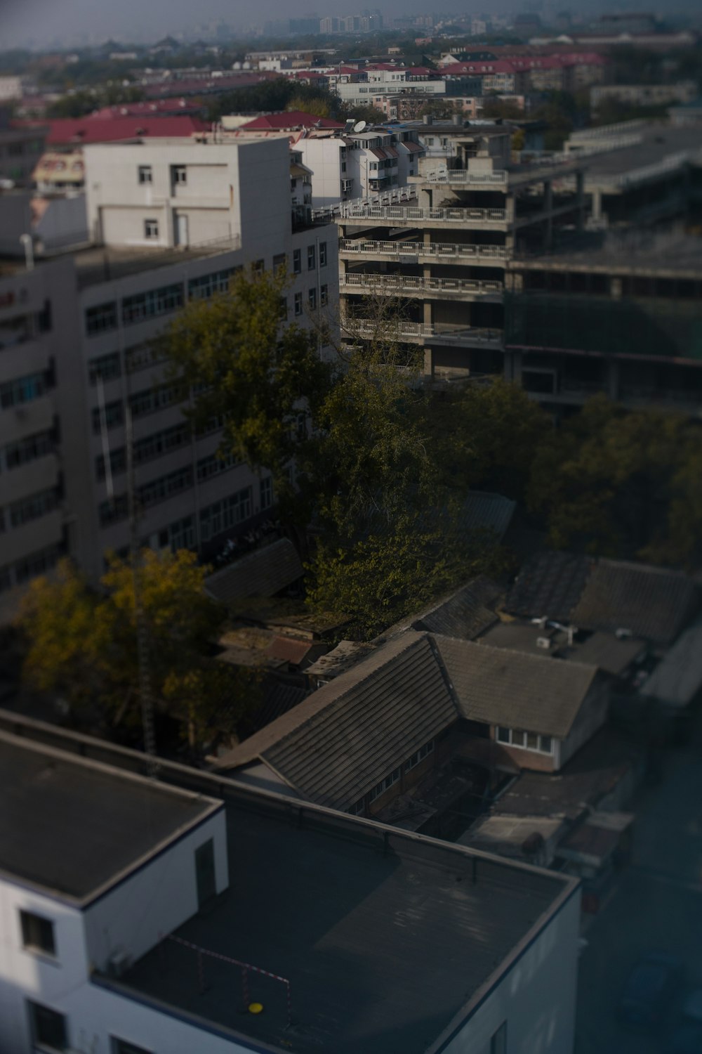 a group of buildings and trees