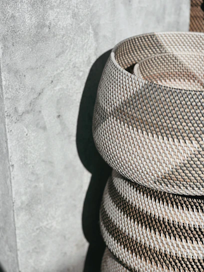 Close-up of colorful woven baskets showcasing vibrant patterns and textures.