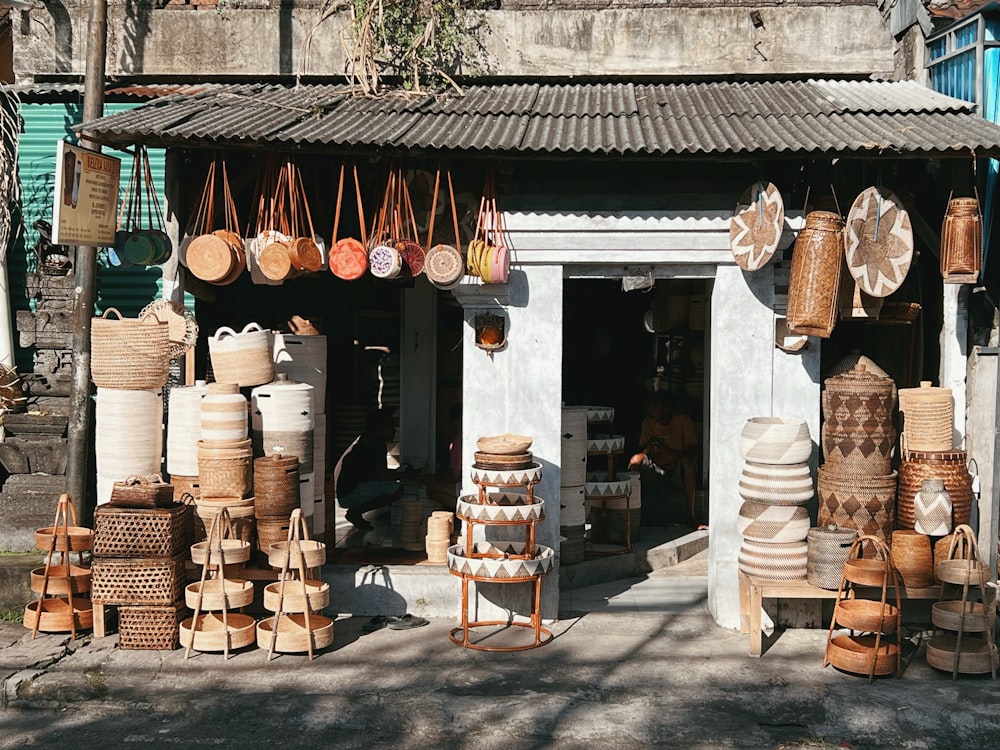 a shop with many bags of goods