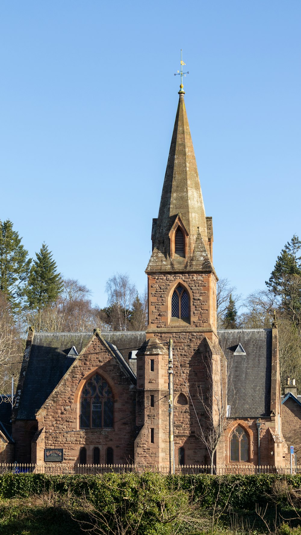 a church with a tall steeple