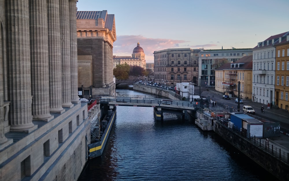 a river with buildings along it