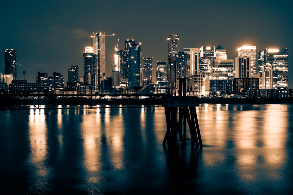 a city skyline at night