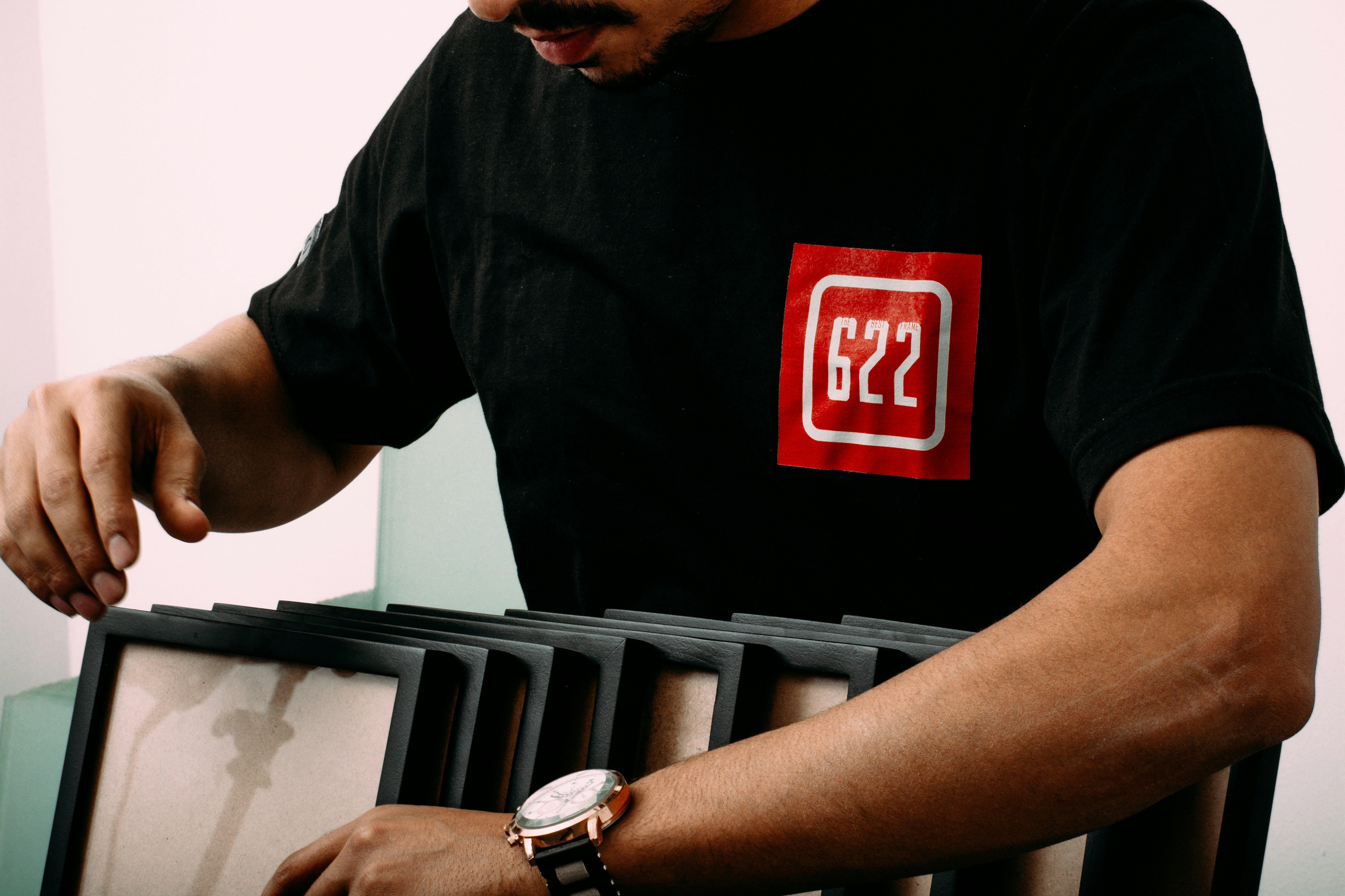 a man wearing a black shirt