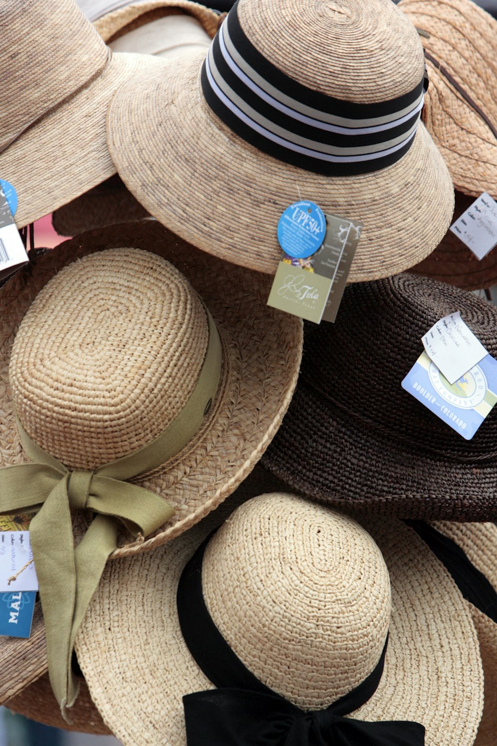 a group of hats on a table