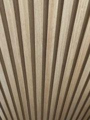 Interior wall featuring warm-toned wood-plastic composite panels adding texture and depth.