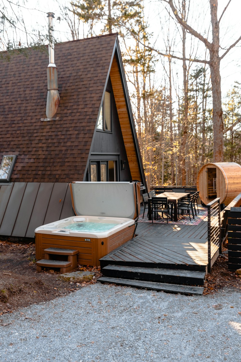 a small cabin with a small pool