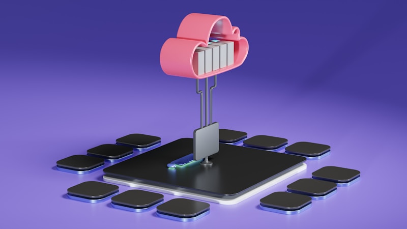 Infrastructure cloud managée abstract 3D réseau connexions lumineuses
