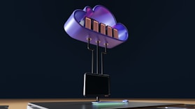 a computer tower with a purple light