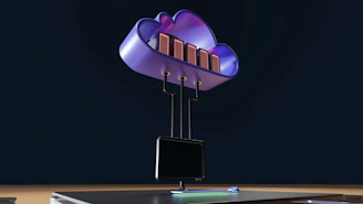 a computer tower with a purple light