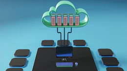 Illustration of cloud computing icons connected with agricultural symbols.