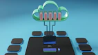 Cloud computing concept with digital connections and data flow graphics.