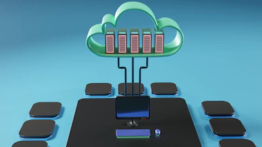 A sleek digital illustration of a secure cloud foundation with interconnected nodes and governance icons.